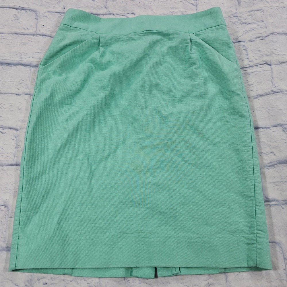 J Crew Pencil Skirt Women 2 Mint Green Textured Pique Pockets Business Casual